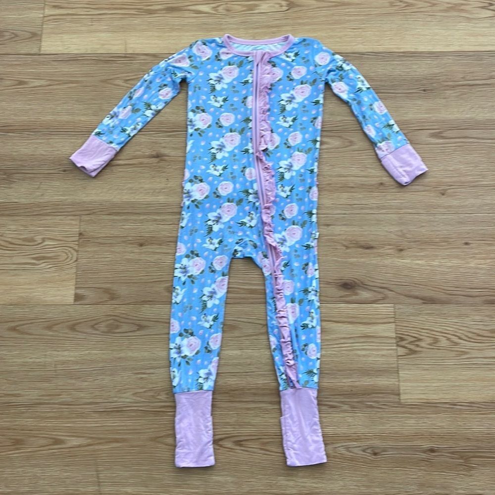 Baby Bamboo Convertible Ruffle Butt Snap Onesie Size 3T Floral Roses Girl Pink